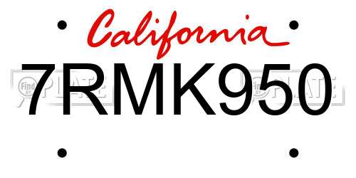 7RMK950 California License Plate