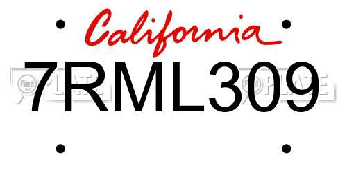 7RML309 California License Plate