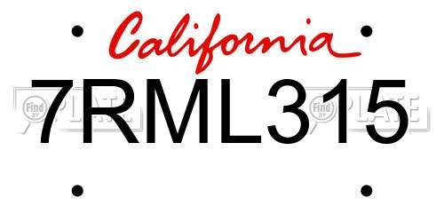 7RML315 California License Plate