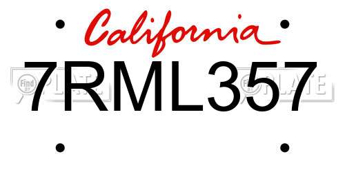 7RML357 California License Plate