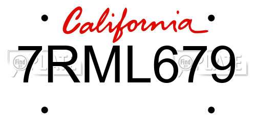 7RML679 California License Plate