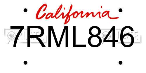 7RML846 California License Plate