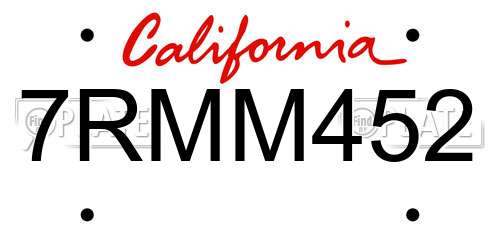 7RMM452 California License Plate