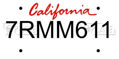 7RMM611 California License Plate