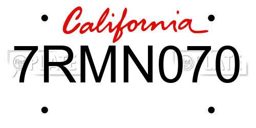 7RMN070 California License Plate