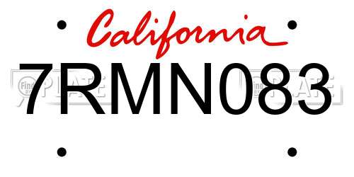 7RMN083 California License Plate