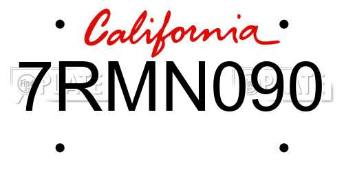 7RMN090 California License Plate