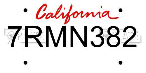 7RMN382 California License Plate