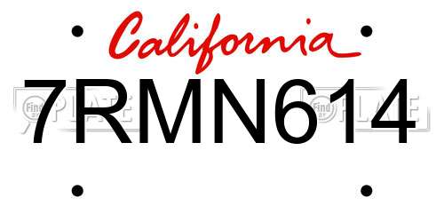 7RMN614 California License Plate
