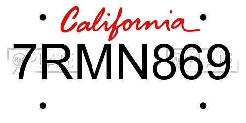 7RMN869 California License Plate