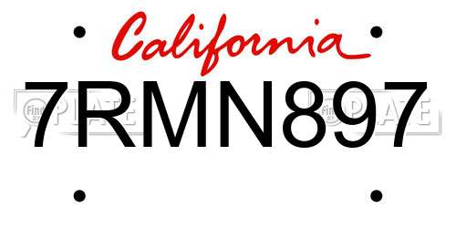 7RMN897 California License Plate