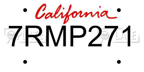 7RMP271 California License Plate