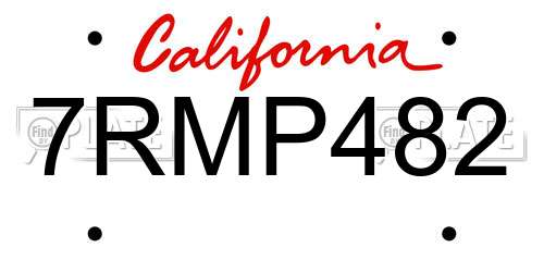 7RMP482 California License Plate