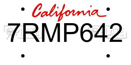 7RMP642 California License Plate