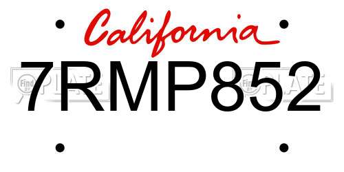 7RMP852 California License Plate