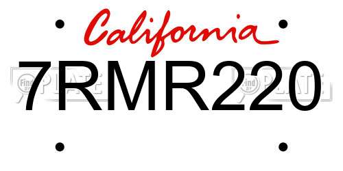 7RMR220 California License Plate