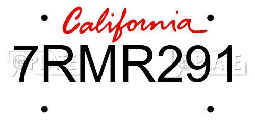 7RMR291 California License Plate