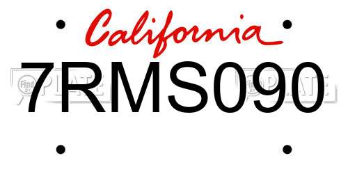 7RMS090 California License Plate