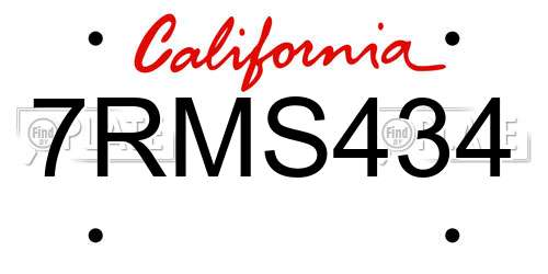 7RMS434 California License Plate