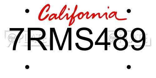 7RMS489 California License Plate