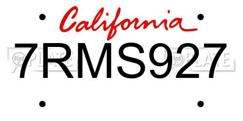 7RMS927 California License Plate
