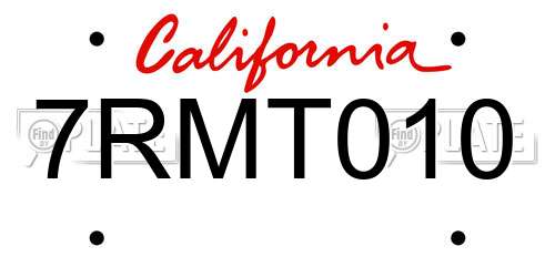 7RMT010 California License Plate
