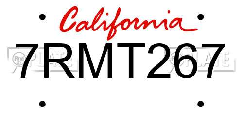 7RMT267 California License Plate