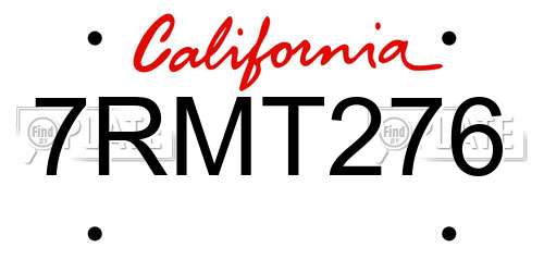 7RMT276 California License Plate