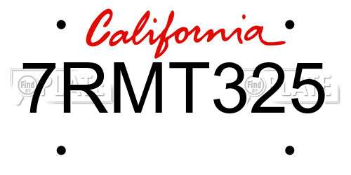 7RMT325 California License Plate