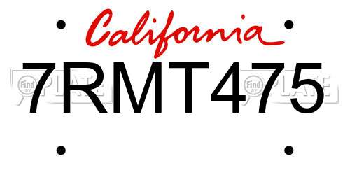 7RMT475 California License Plate