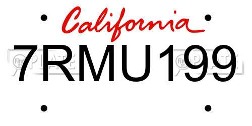 7RMU199 California License Plate