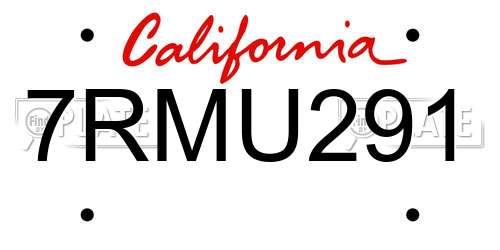 7RMU291 California License Plate