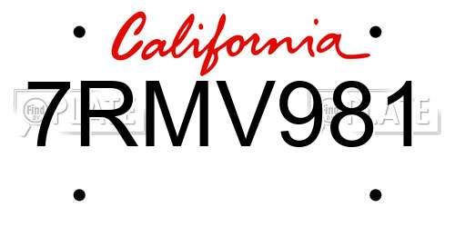 7RMV981 California License Plate
