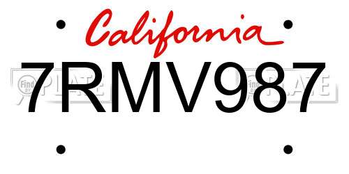 7RMV987 California License Plate