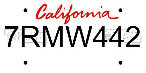 7RMW442 California License Plate