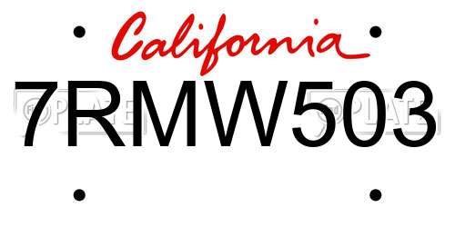 7RMW503 California License Plate