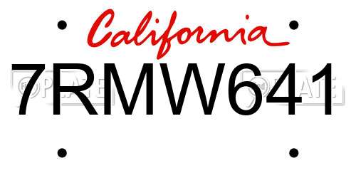 7RMW641 California License Plate