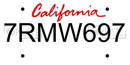 7RMW697 California License Plate