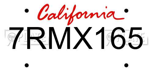 7RMX165 California License Plate