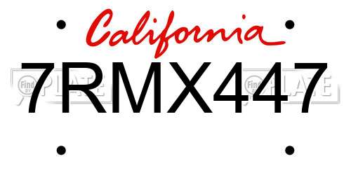7RMX447 California License Plate