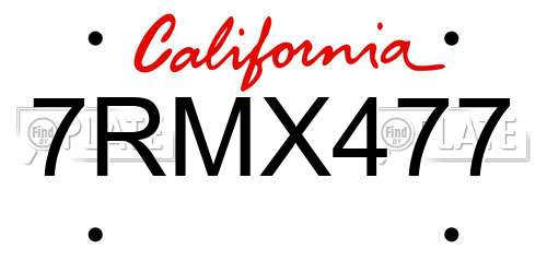 7RMX477 California License Plate