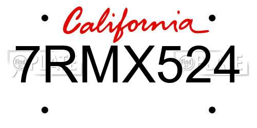 7RMX524 California License Plate