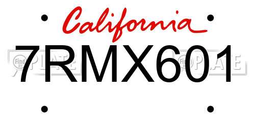 7RMX601 California License Plate