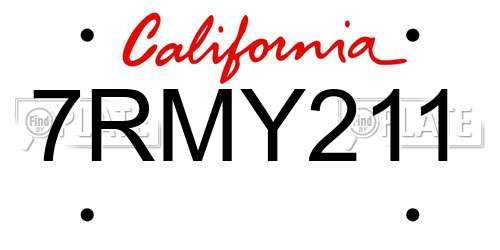 7RMY211 California License Plate