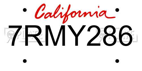 7RMY286 California License Plate