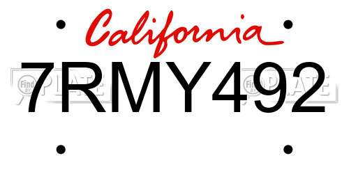 7RMY492 California License Plate