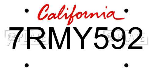 7RMY592 California License Plate