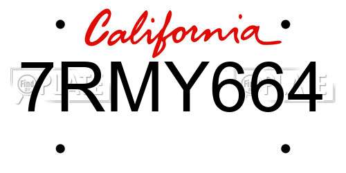 7RMY664 California License Plate