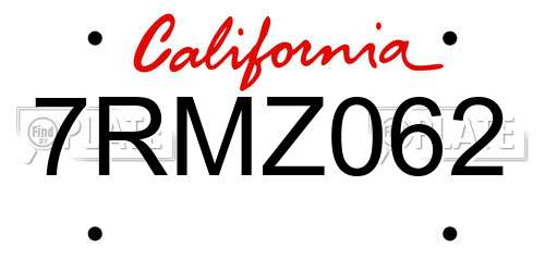 7RMZ062 California License Plate
