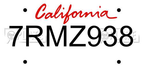 7RMZ938 California License Plate